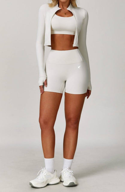3-Piece Activewear Set – Bra, Leggings Shorts & Jacket